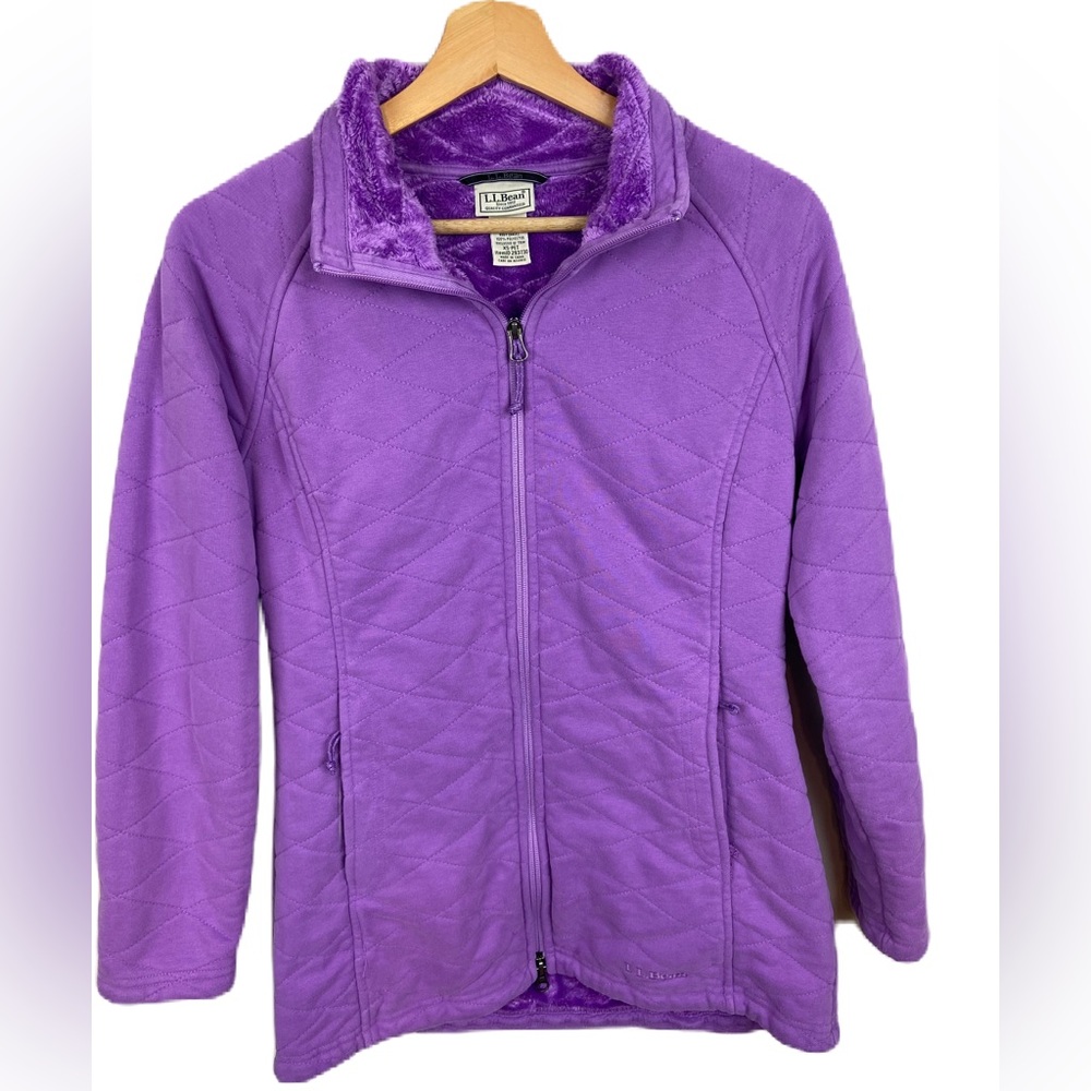 L.L. Bean Women’s XS Petite Purple Quilted Jacket with Faux Fur Liner